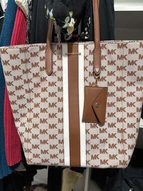 Michael Kors Eva Large Logo Stripe Tote Bag with Pouch